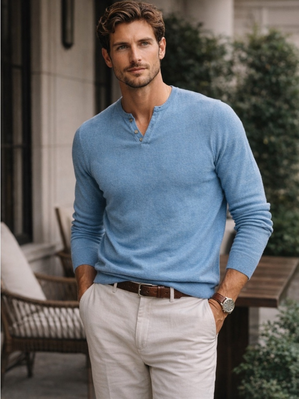 Raffi Cashmere Merino Sweater M Blue V Neck Luxury Soft Knit
